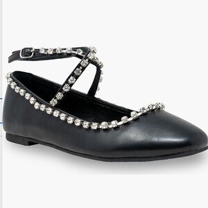 CHASE + CHLOE Rhinestone Trim Ballet Flat black synthetic leather size 8